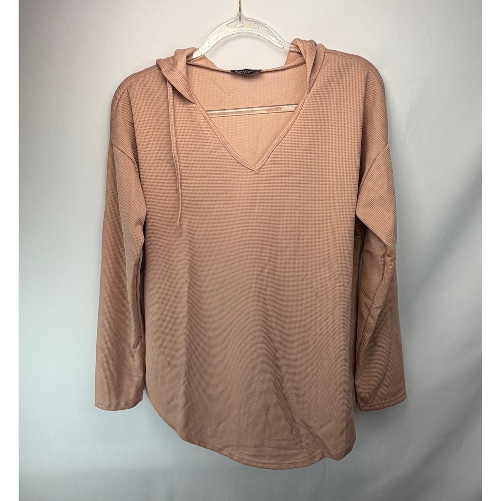 FME Hoodie Sweater Mauve‎ Rose Brown Waffle Knit Textured Cozy Boho Large L